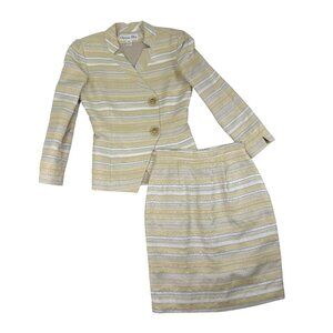 Christian  Women’s Yellow & White Stripe Blazer & Skirt Set Size 2